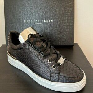 Philipp Plein Luxury Black Python Lo-Top Sneakers, Size 44